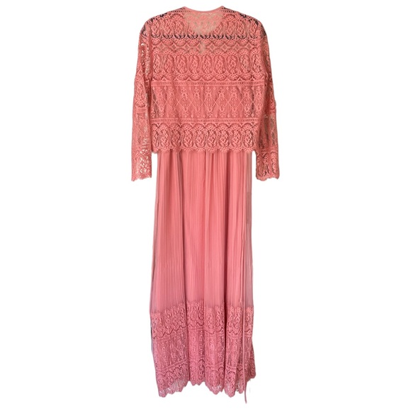 Vintage Miss Elliette California Pink Maxi Dress Matching Lace Jacket Shrug Set - Picture 8 of 13